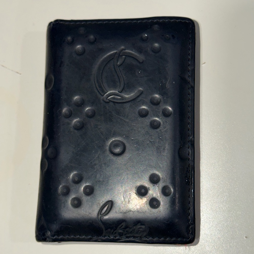 Leather Card Holder with Embossed Logo - Black